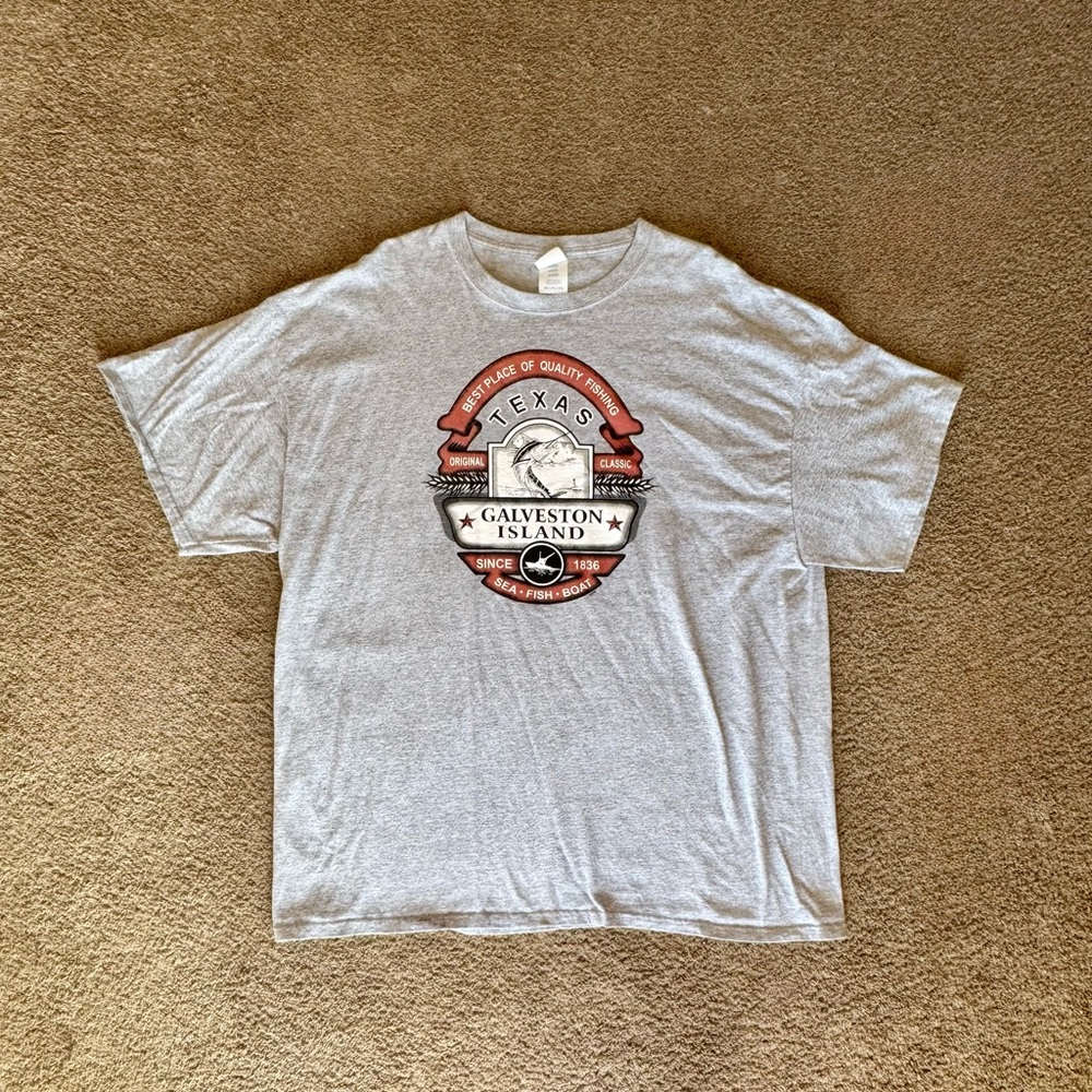 Galveston Island Texas Fishing Shirt Men’s 2XL‎ XXL Gray Graphic Tee